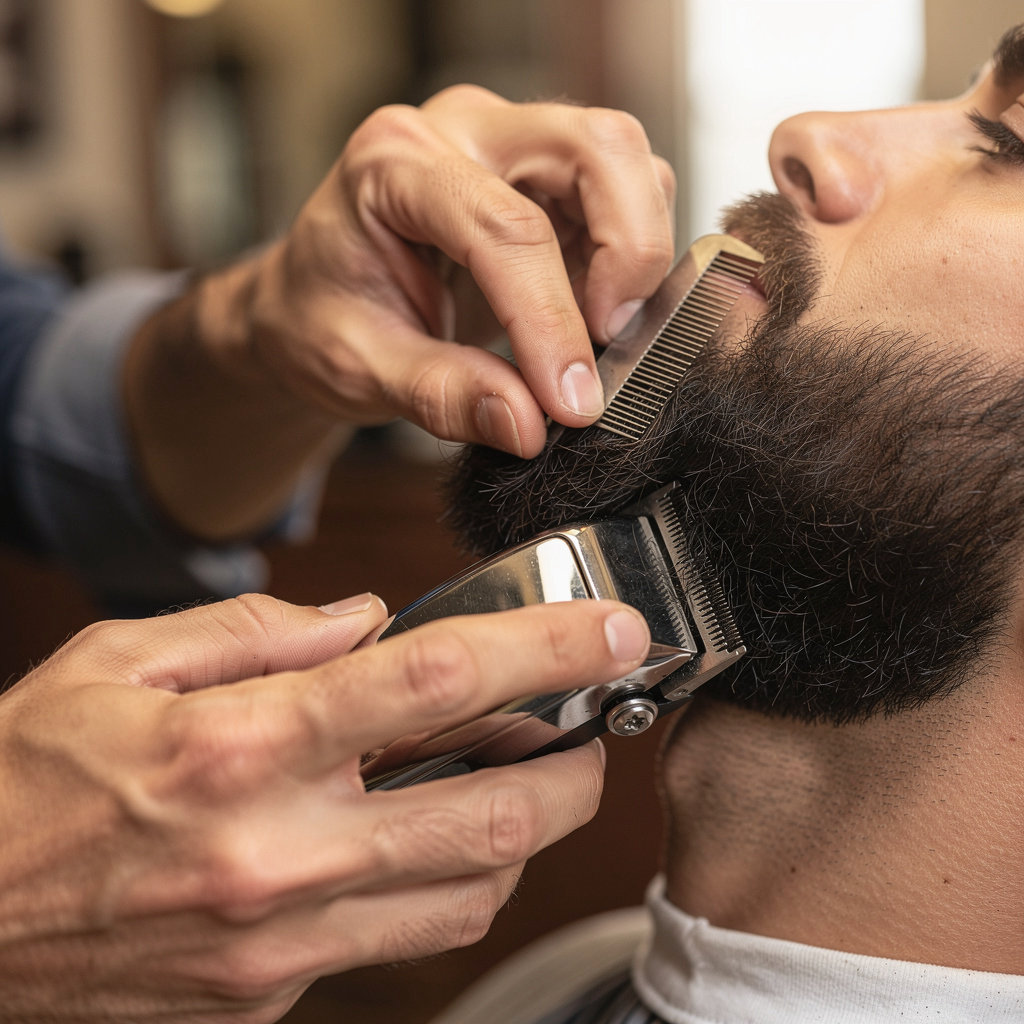 Wise Guys Barber Shop expert barber performing a precision beard trim in Santa Barbara