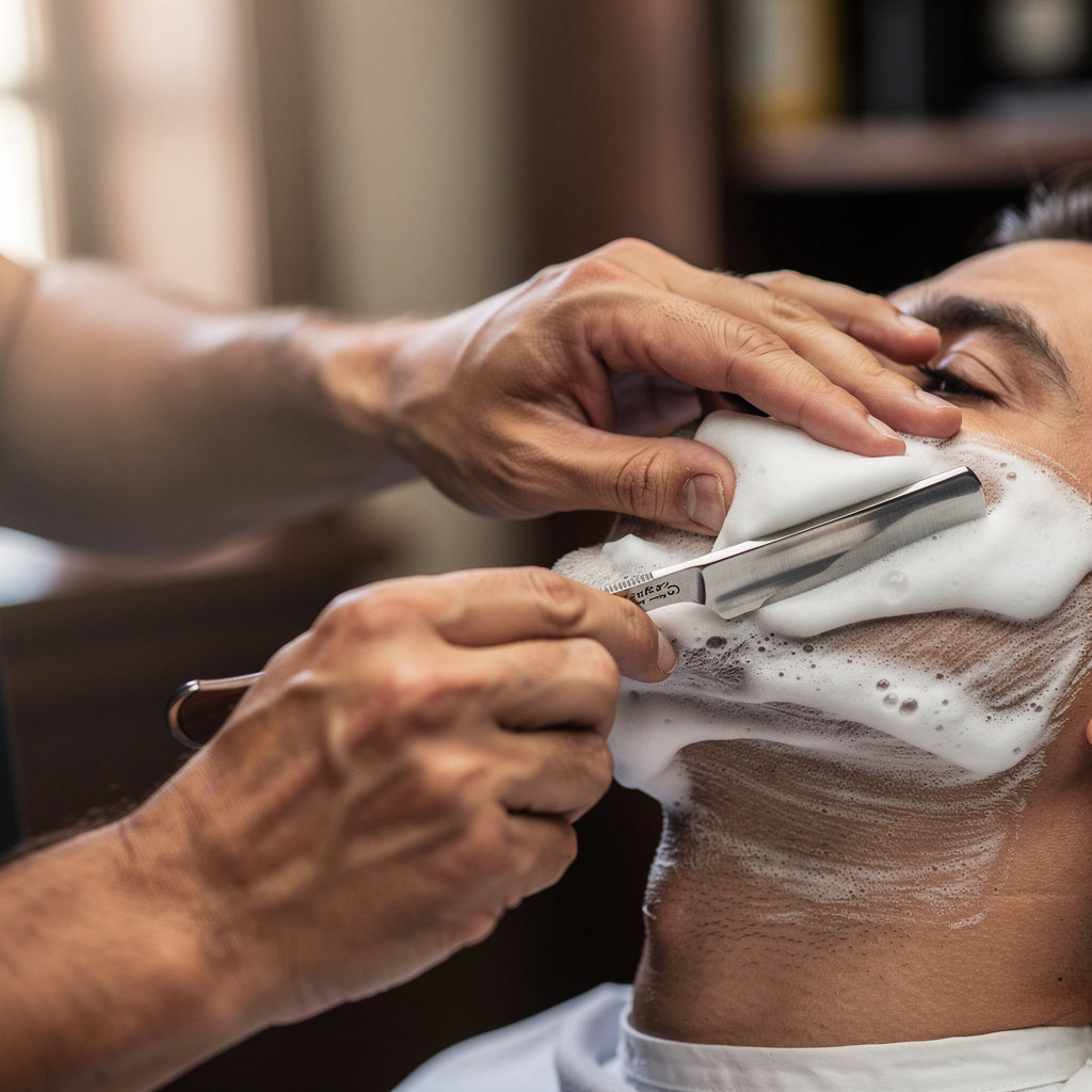 Wise Guys Barber Shop traditional shaving tools and serene setting for a premium hot towel shave in Santa Barbara